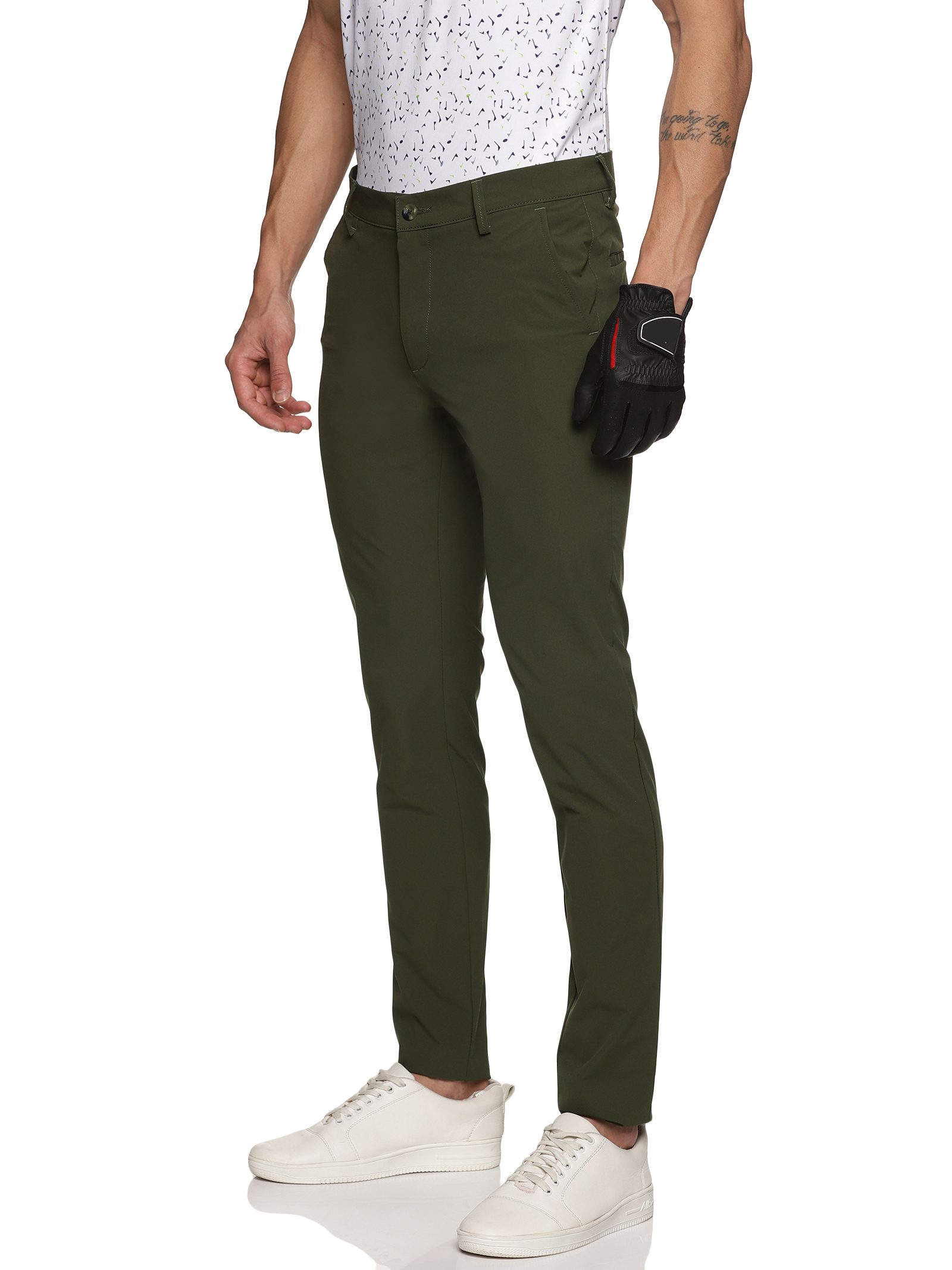 Men's Active Golf Trousers- Olive Green (Flexi Waist) - styzen.in
