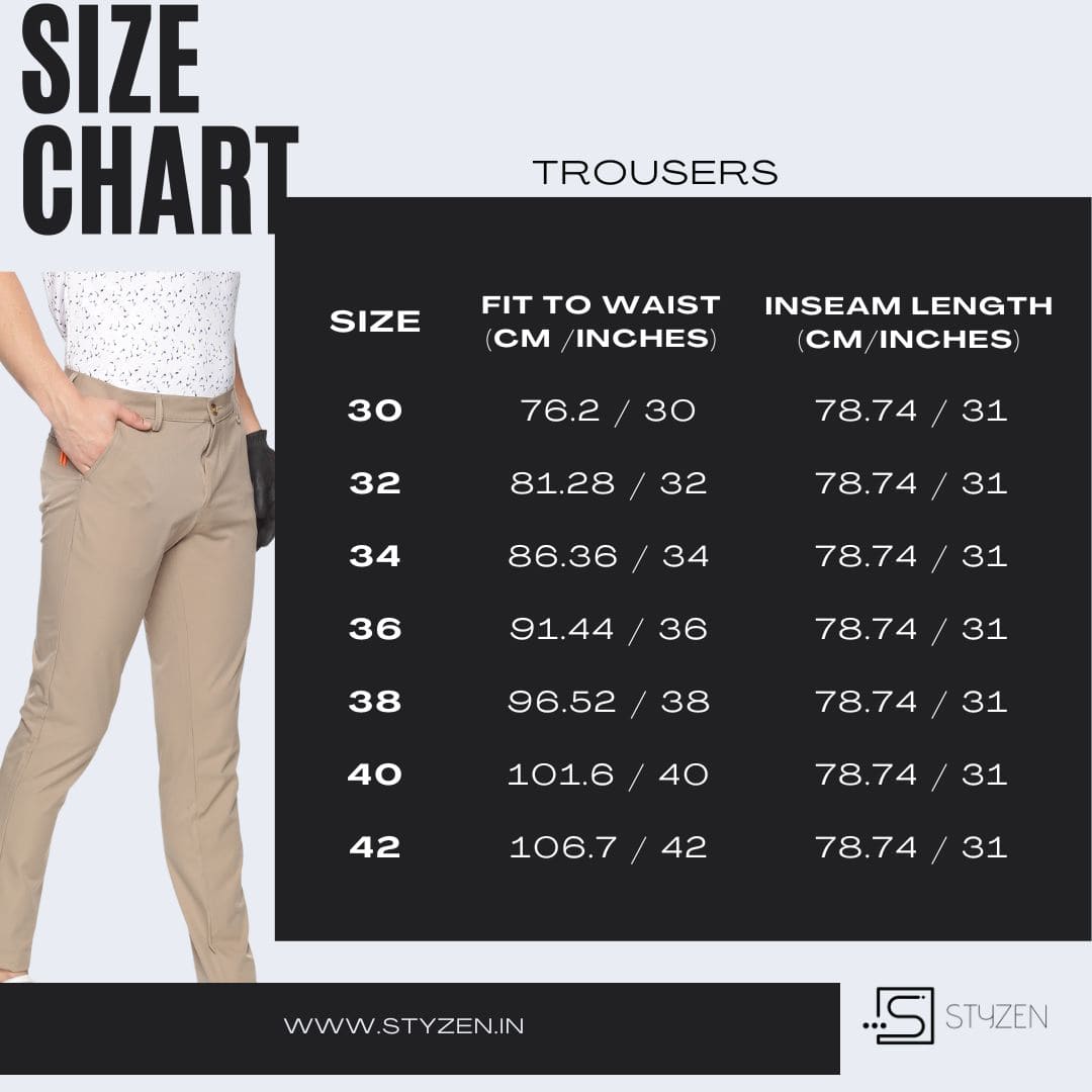 Active trousers size chart cm