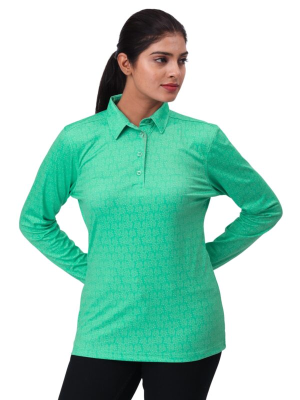 Women Golf Polo - Amoeba Green (Full Sleeves)