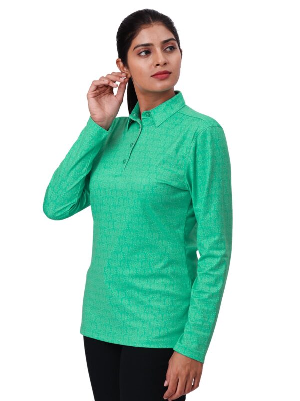 Women Golf Polo - Amoeba Green (Full Sleeves) - Image 2