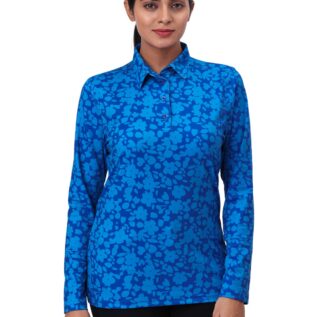 Women Golf Polo - Blue Blossom (Full Sleeves)