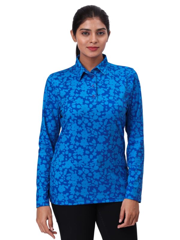 Women Golf Polo - Blue Blossom (Full Sleeves)
