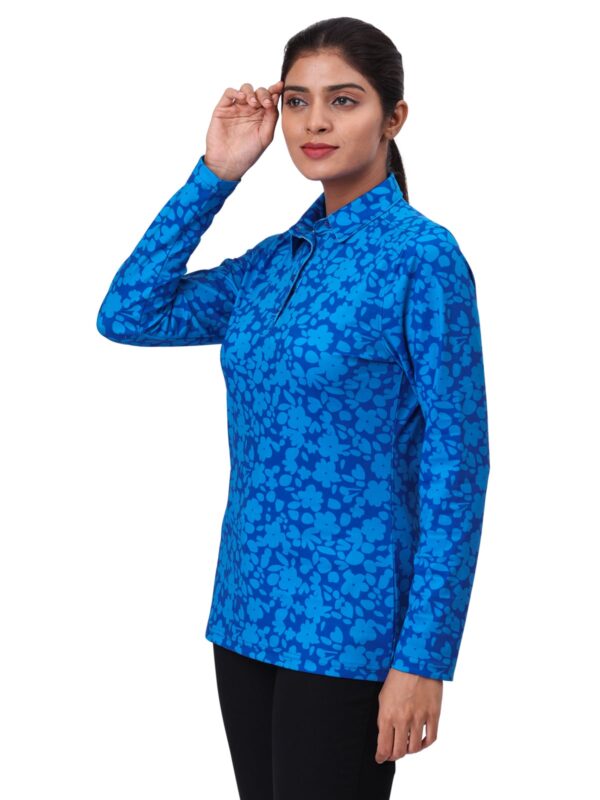 Women Golf Polo - Blue Blossom (Full Sleeves) - Image 3
