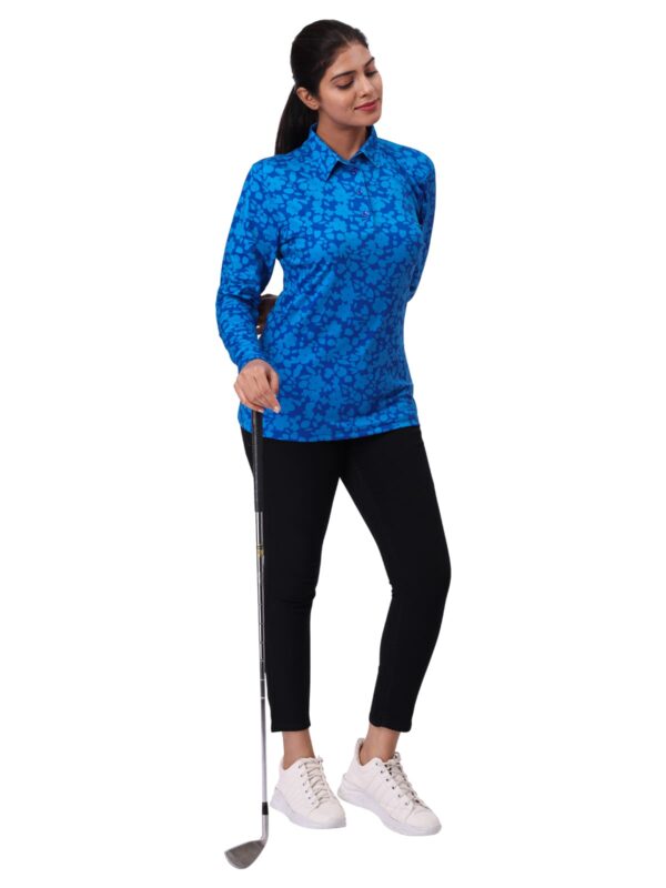 Women Golf Polo - Blue Blossom (Full Sleeves) - Image 4