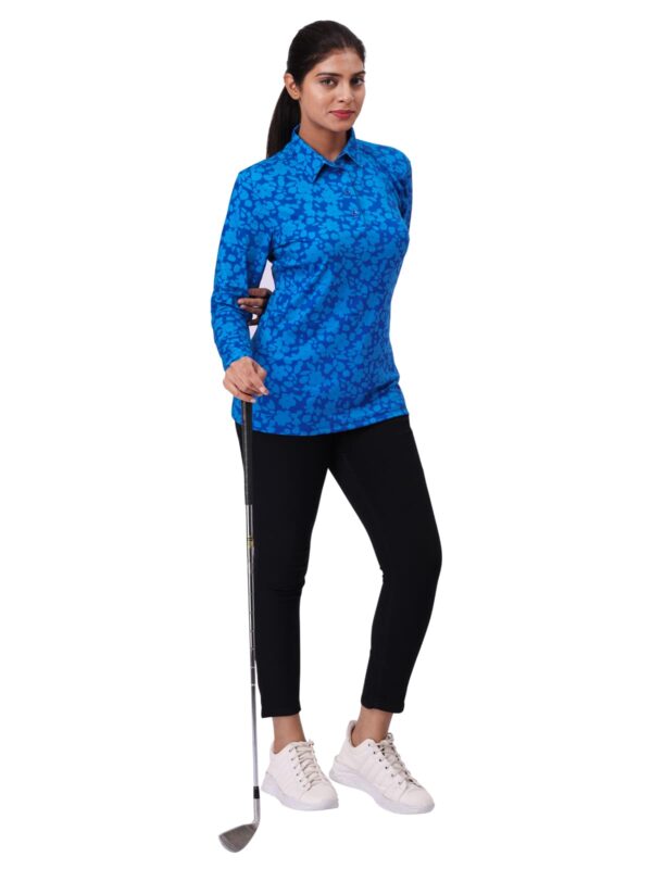 Women Golf Polo - Blue Blossom (Full Sleeves) - Image 2