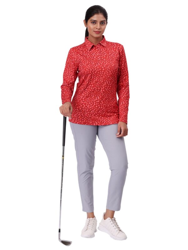 Women Golf Polo - Moonlight Red (Full Sleeves) - Image 3