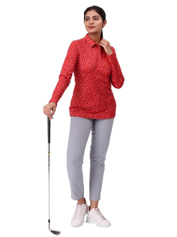 Women Golf Polo - Moonlight Red (Full Sleeves) - Image 2